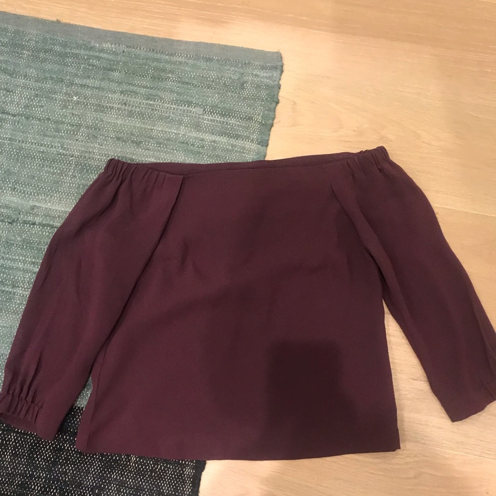 Burgundy Babaton aritzia off the shoulder blouse